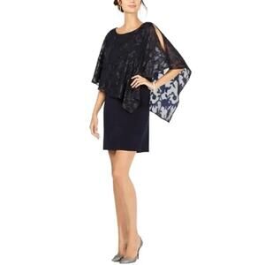 Connected Apparel Women’s Metallic Cocktail Capelet Navy Dress Size 6 NWT